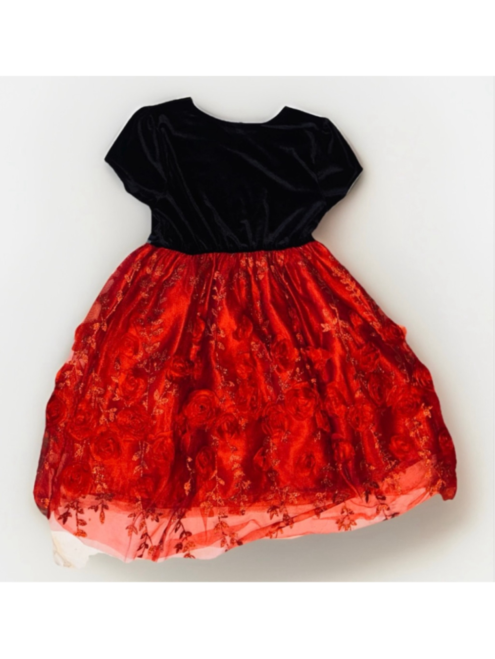 Blueberi Boulevard Black And Red Velvet And Tulle With 3d Roses Dress Size 14 - Picture 3 of 6